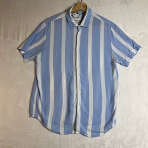 Denim Flower Ricky Singh Shirt Mens Medium Blue White Stripe Button Up Summer